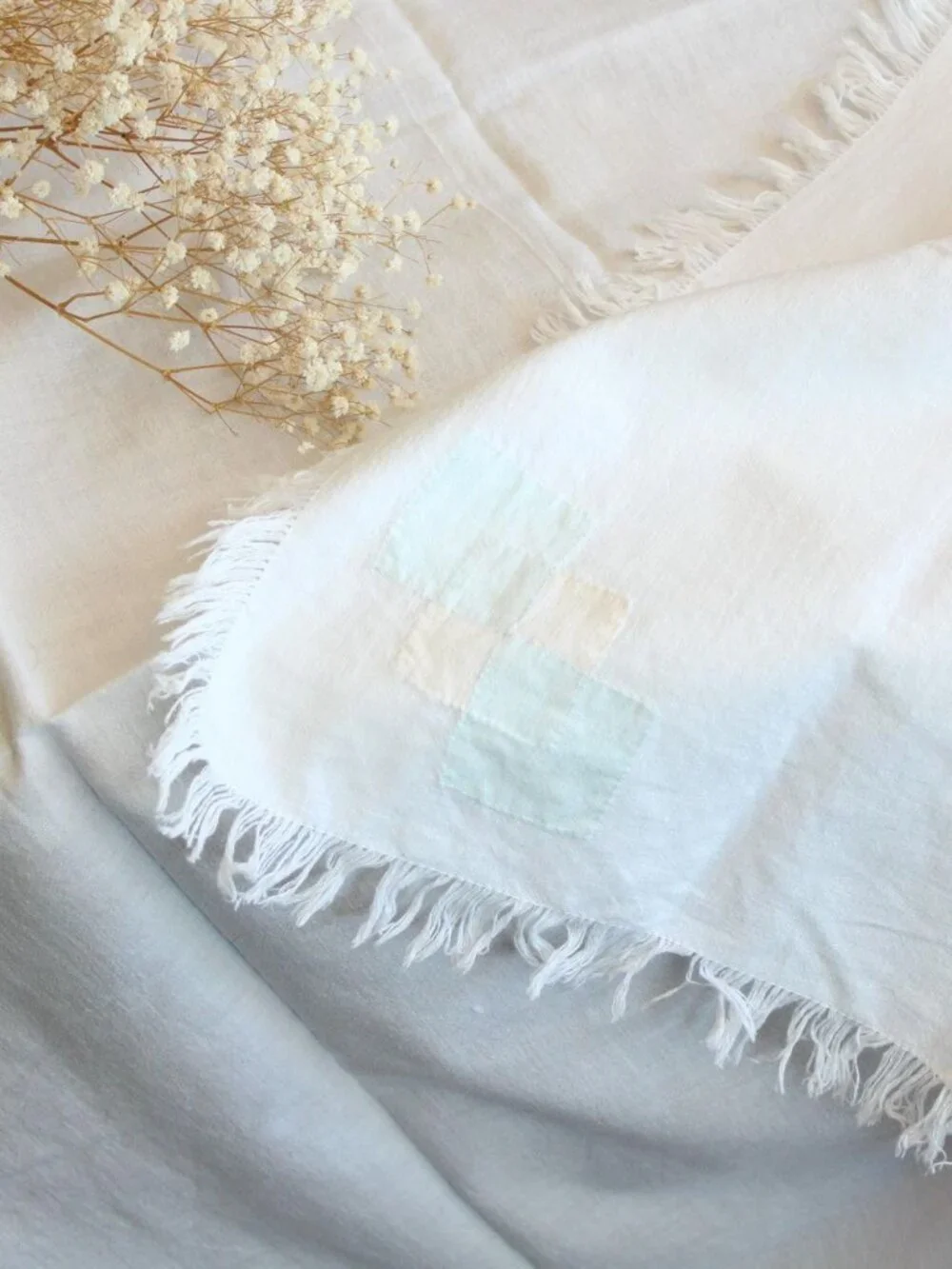 Vintage 1960s Tablecloth, 36 Inch Feedsack With Fringe and Cutwork, Cottage Core